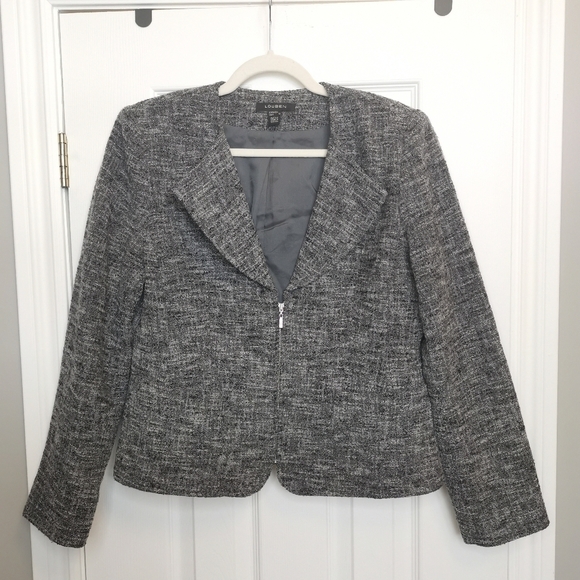 Louben Wool Tweed Blazer Gray Textured Zip Jacket Classic Minimalist Workwear - Picture 2 of 8